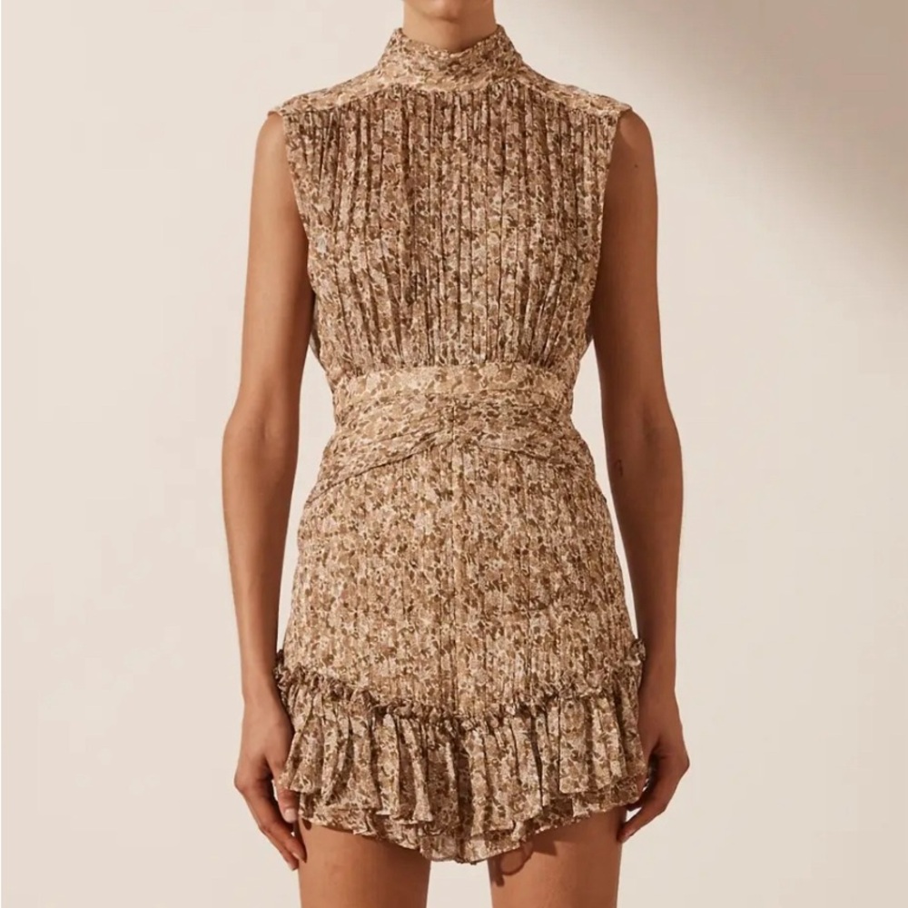 SHONA JOY High Neck Ambar Sleeveless Ruched Mini Dress